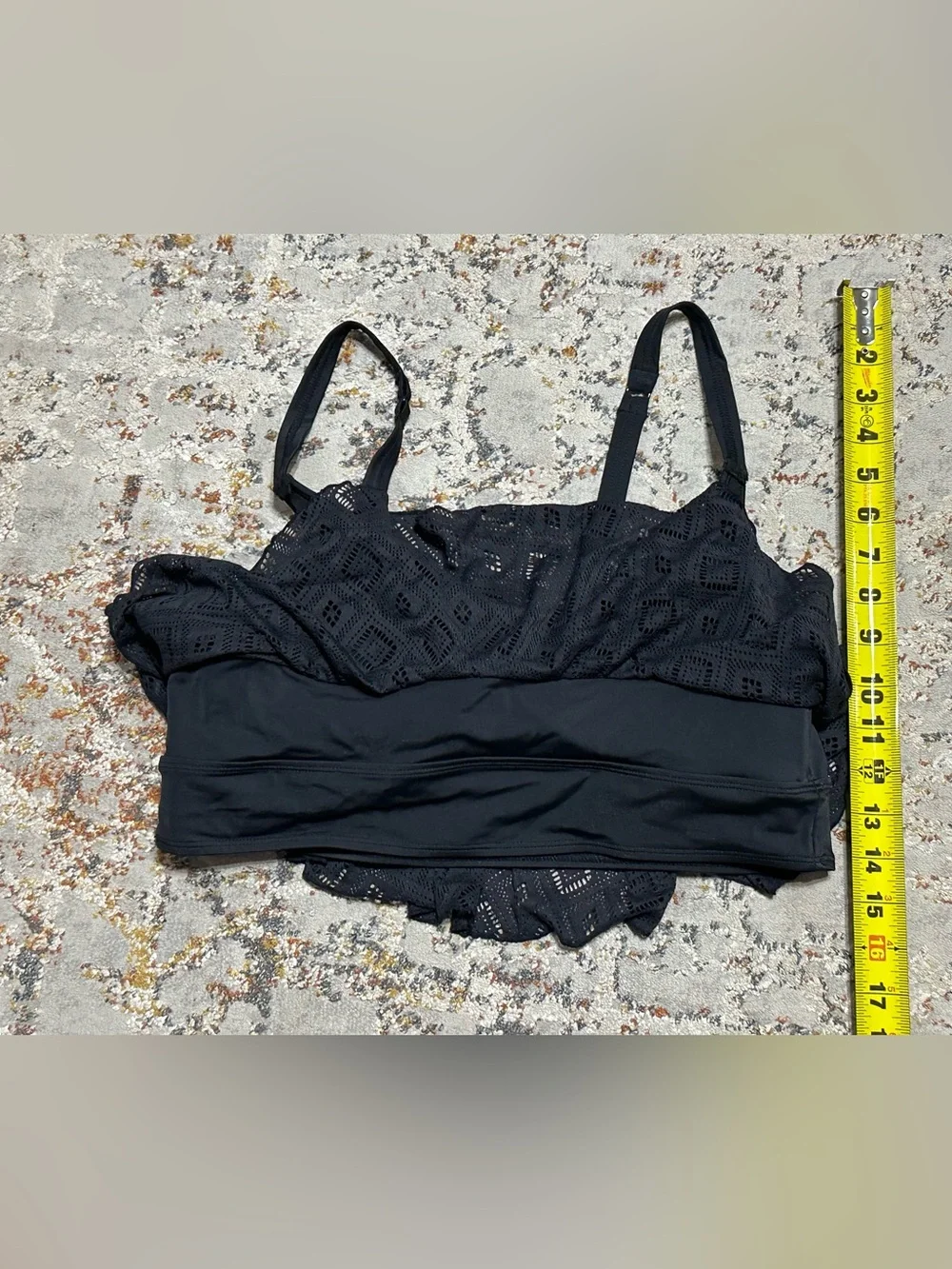 TORRID Crochet Lace Flounce Bikini Top Black size 1X